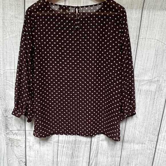 Ann Taylor Sheer Polka Dot Top in Dark Maroon Size XS - Picture 10 of 12